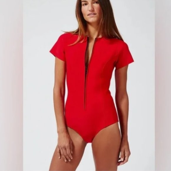 Lisa Marie Fernandez Pink Neoprene Farrah Swimsuit Bodysuit Size 2 - Picture 1 of 8